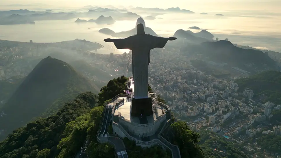 The Christ the Redeemer statue in Rio de Janeiro, Brazil, a landmark reflecting the nation's rise in technology and investments