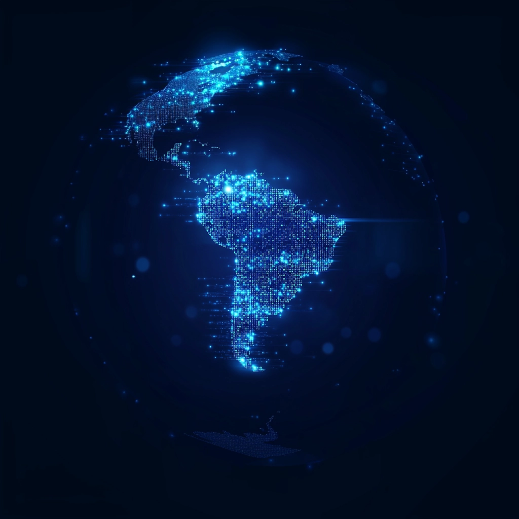 A world map featuring Latin America symbolizing Nearshore Outsourcing and Digital Connectivity