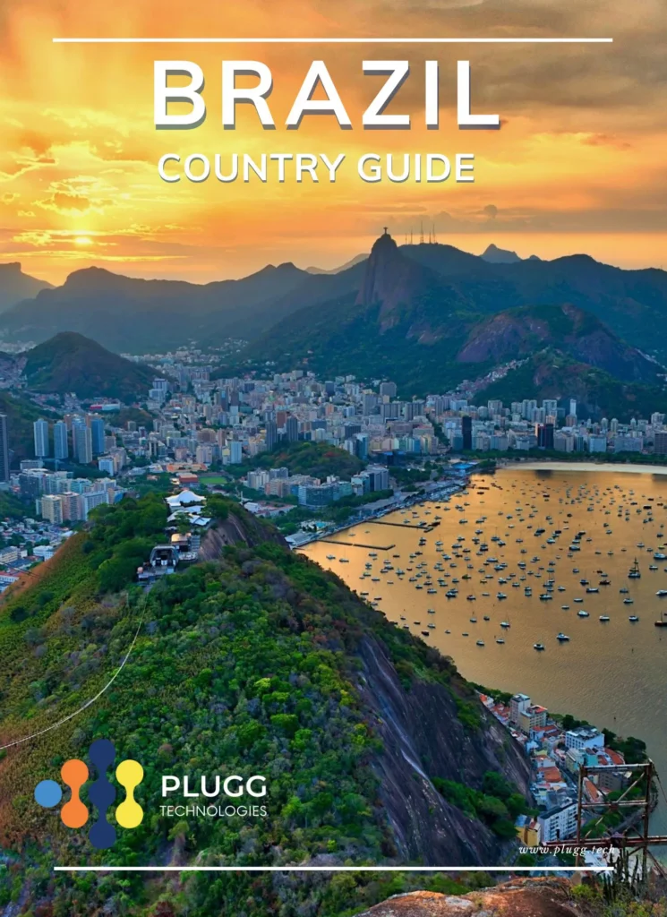 Rio De Jenerio at sunset is featured on this beautiful Brazil Country Guide