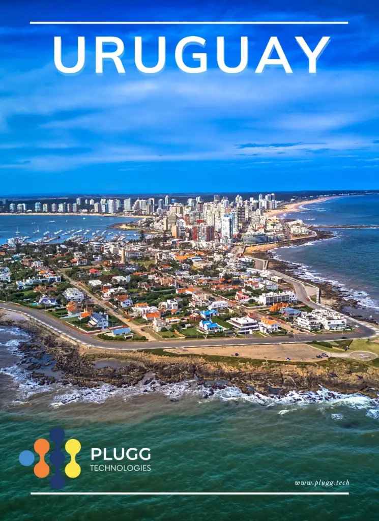 The coastline of Uruguay with a beautiful blue sky is featured on this Uruguay Country Guide