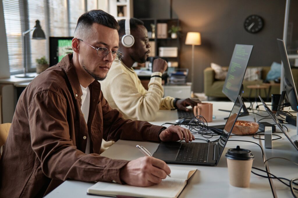 A nearshore devops team working together.